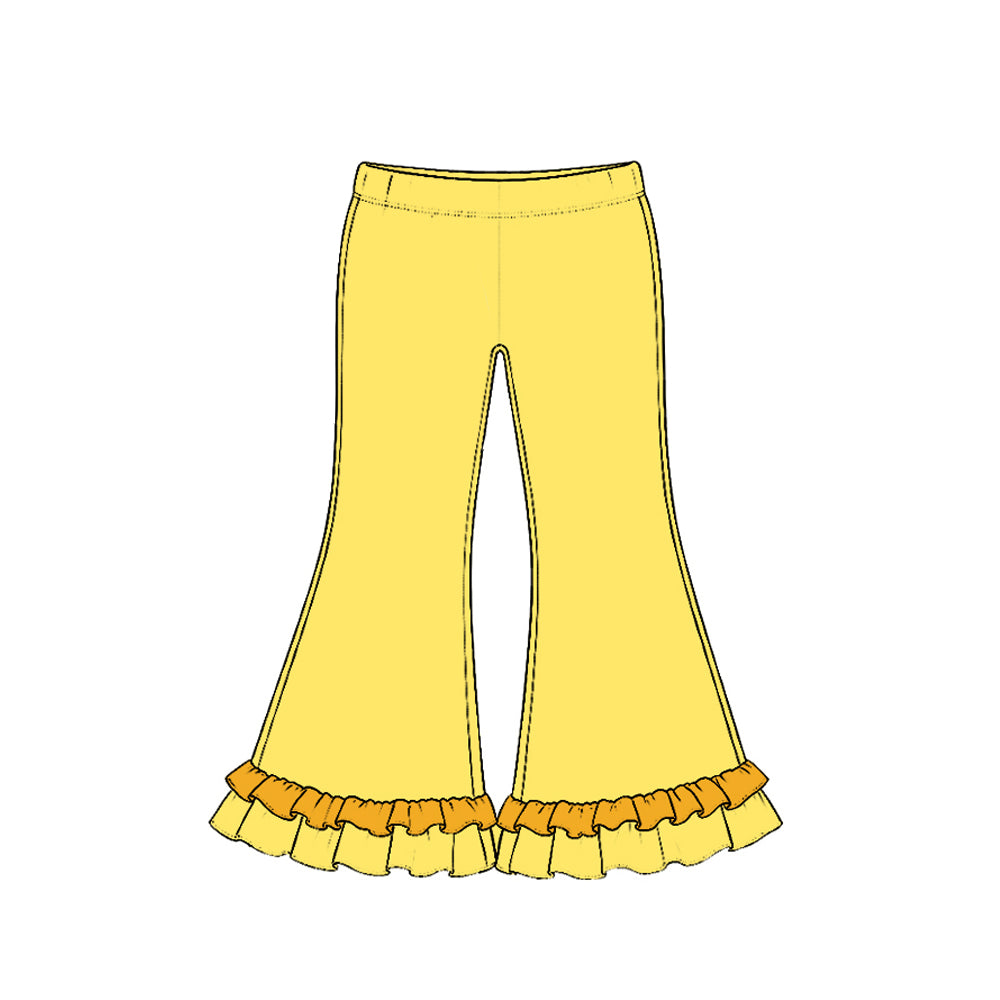 (Preorder new) No moq Baby Girls Solid Double Ruffle Hem Flare Bell Bottom Pants