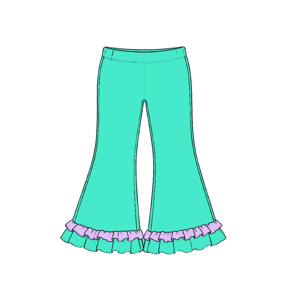 (Preorder new) No moq Baby Girls Solid Double Ruffle Hem Flare Bell Bottom Pants