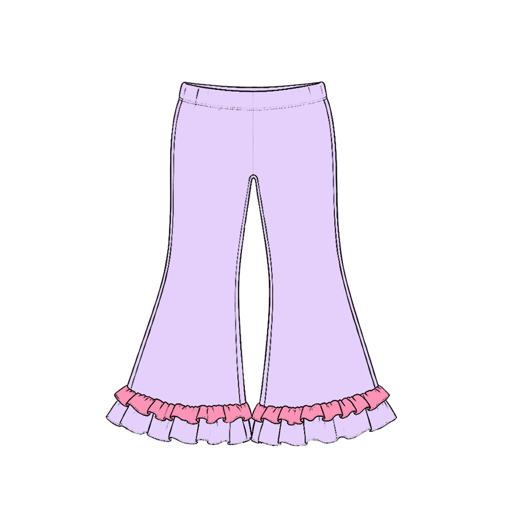 (Preorder new) No moq Baby Girls Solid Double Ruffle Hem Flare Bell Bottom Pants