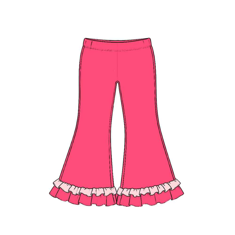 (Preorder new) No moq Baby Girls Solid Double Ruffle Hem Flare Bell Bottom Pants
