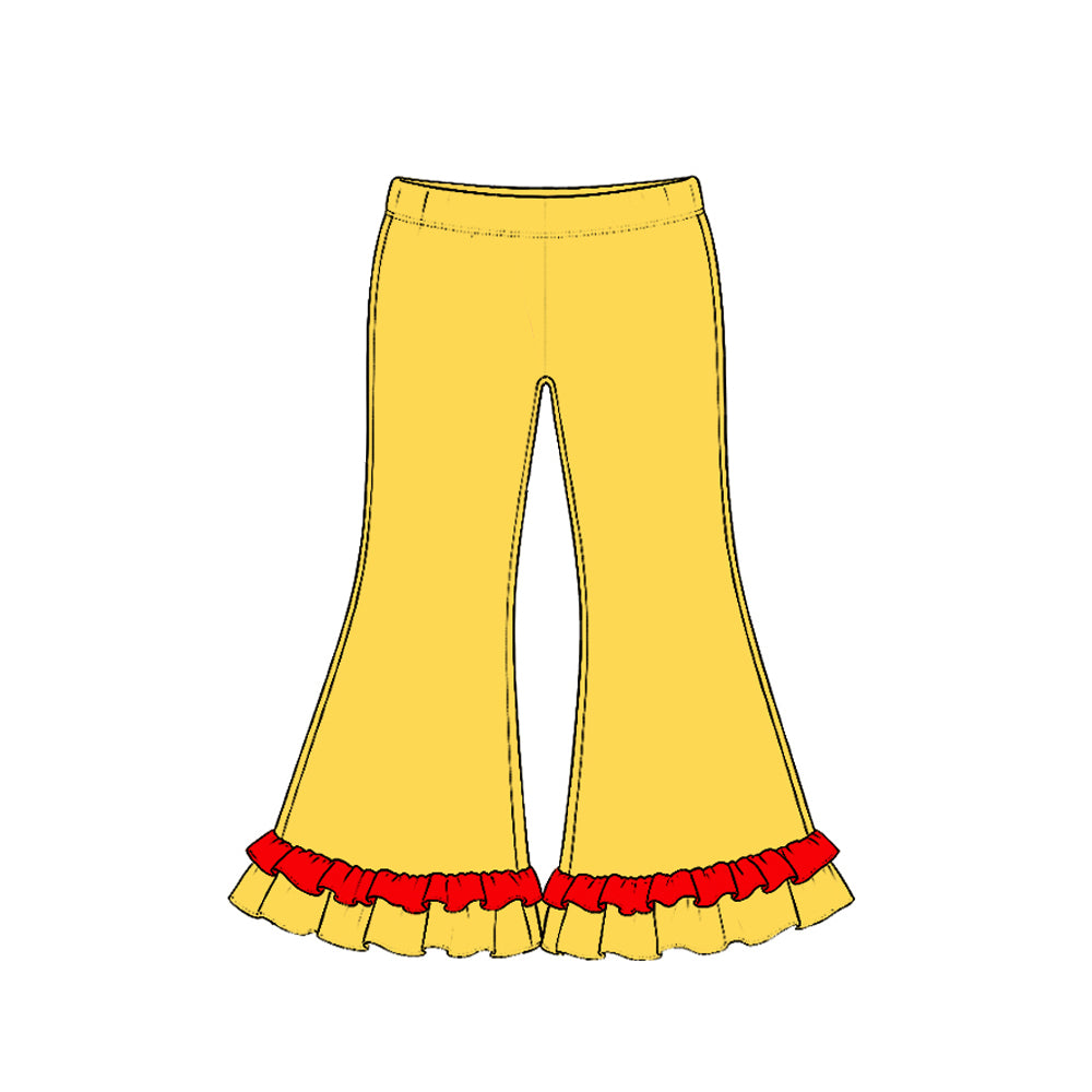 (Preorder new) No moq Baby Girls Solid Double Ruffle Hem Flare Bell Bottom Pants