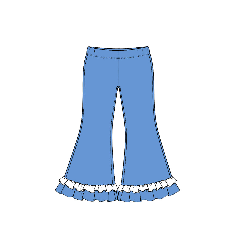 (Preorder new) No moq Baby Girls Solid Double Ruffle Hem Flare Bell Bottom Casual Pants