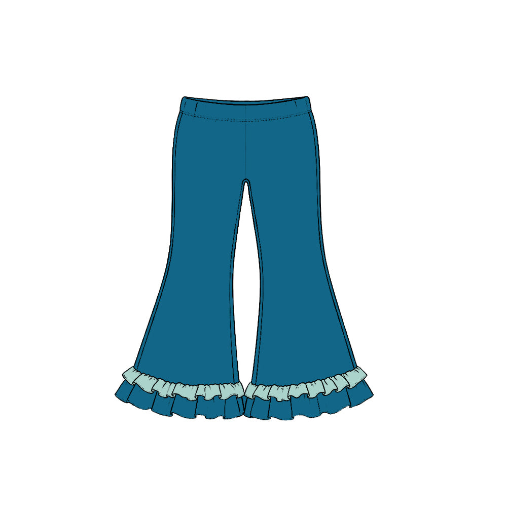 (Preorder new) No moq Baby Girls Solid Double Ruffle Hem Flare Bell Bottom Casual Pants
