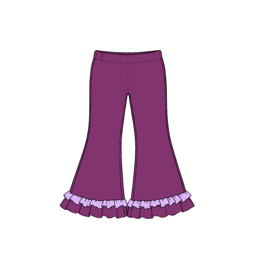 (Preorder new) No moq Baby Girls Solid Double Ruffle Hem Flare Bell Bottom Casual Pants