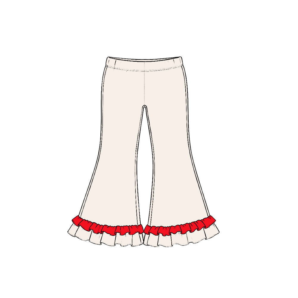 (Preorder new) No moq Baby Girls Solid Double Ruffle Hem Flare Bell Bottom Casual Pants
