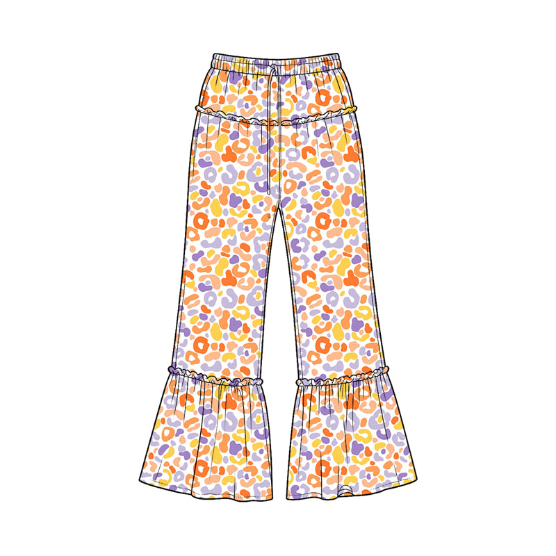 (Preorder new) No moq Baby Girls Colorful Leopard Print Elastic Waist Ruffle Flare Bell Bottom Pants