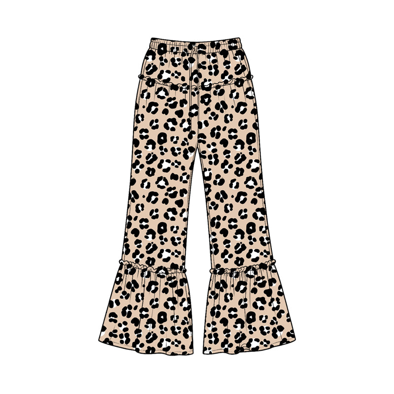 (Preorder new) No moq Baby Girls Colorful Leopard Print Elastic Waist Ruffle Flare Bell Bottom Pants