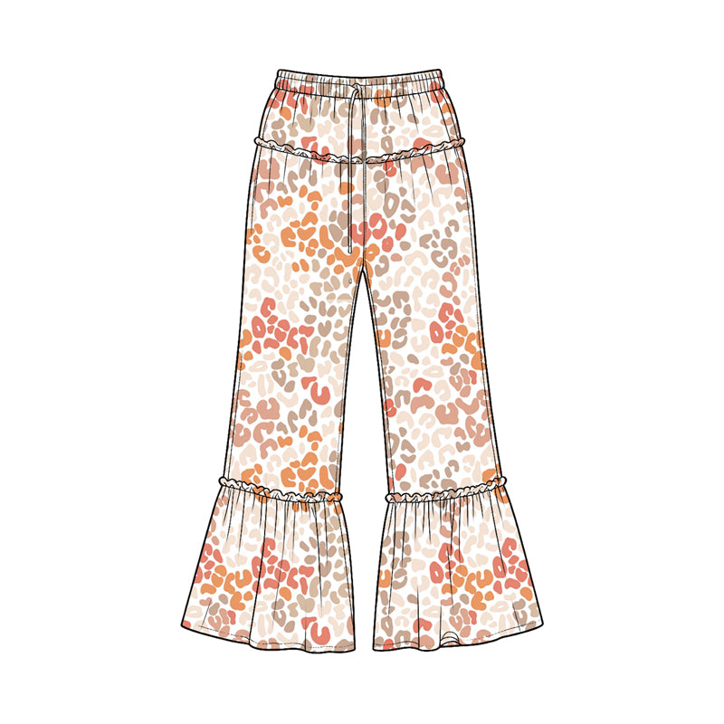 (Preorder new) No moq Baby Girls Colorful Leopard Print Elastic Waist Ruffle Flare Bell Bottom Pants