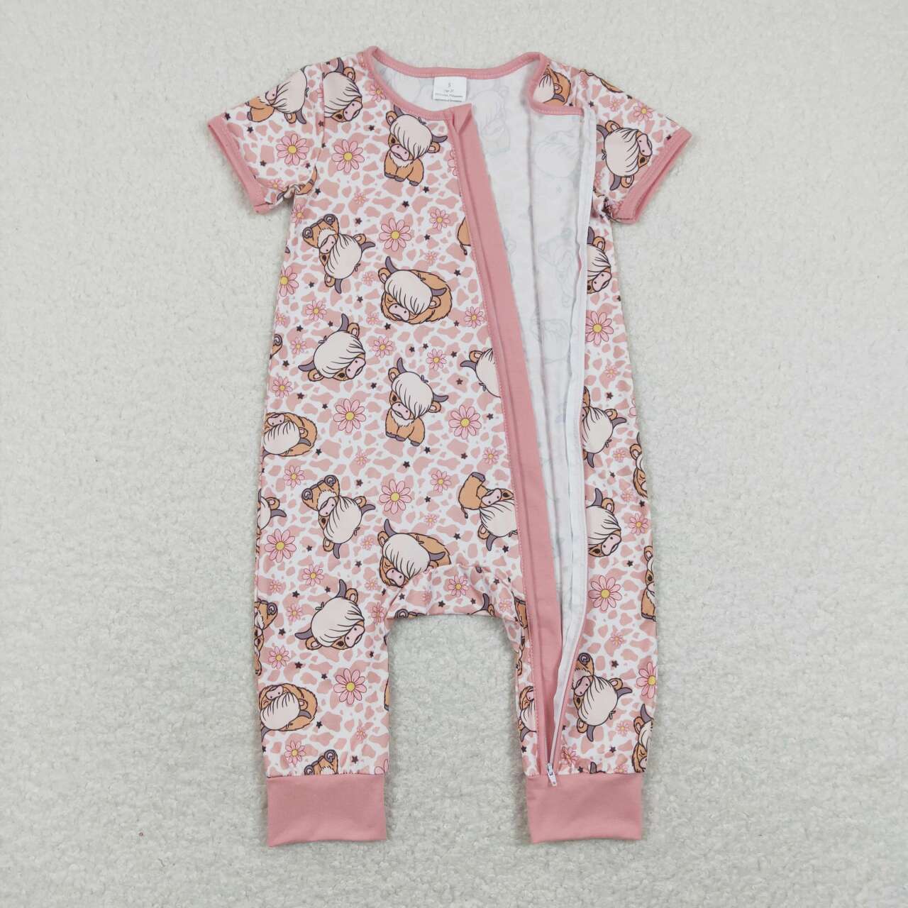 SR0924 Alpine cow head flower pink zipper jumpsuit