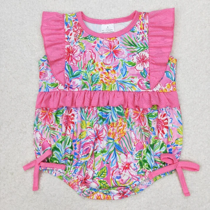 RTS NO MOQ Baby Girls Flowers Sibling Rompers Summer Clothes Sets