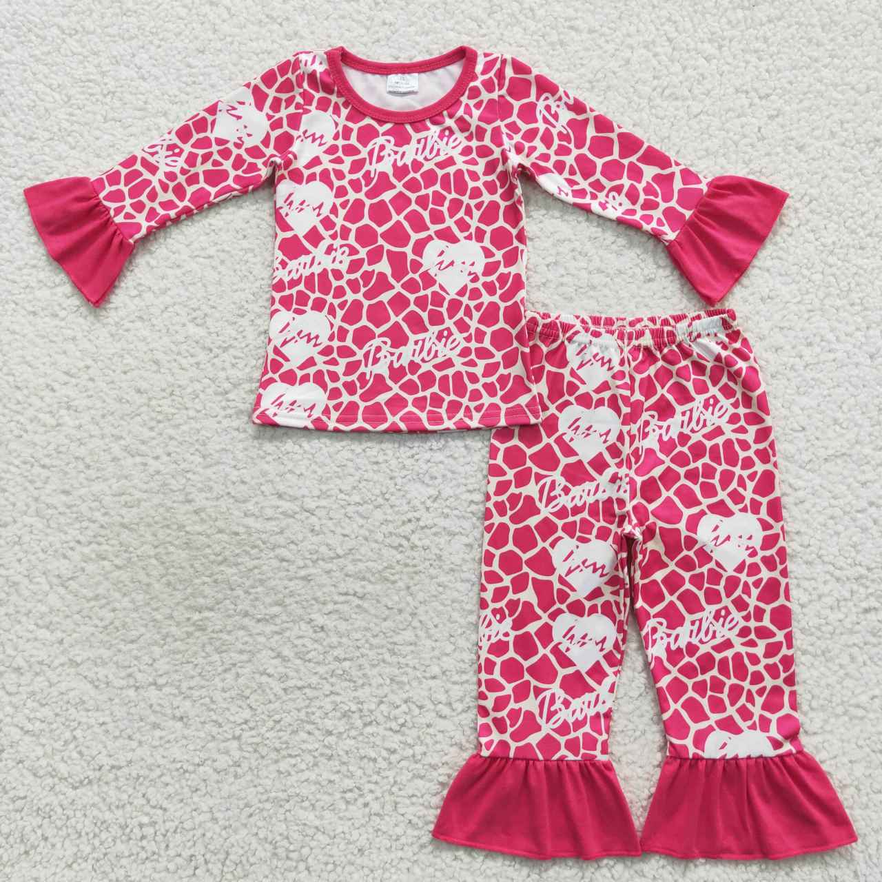 RTS NO MOQ ETA 5/7days Arrived GLP0653 Heartbeat Rose Red Leopard Lace Long-Sleeved Trousers Set