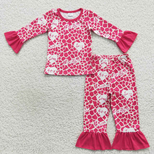 RTS NO MOQ ETA 5/7days Arrived GLP0653 Heartbeat Rose Red Leopard Lace Long-Sleeved Trousers Set