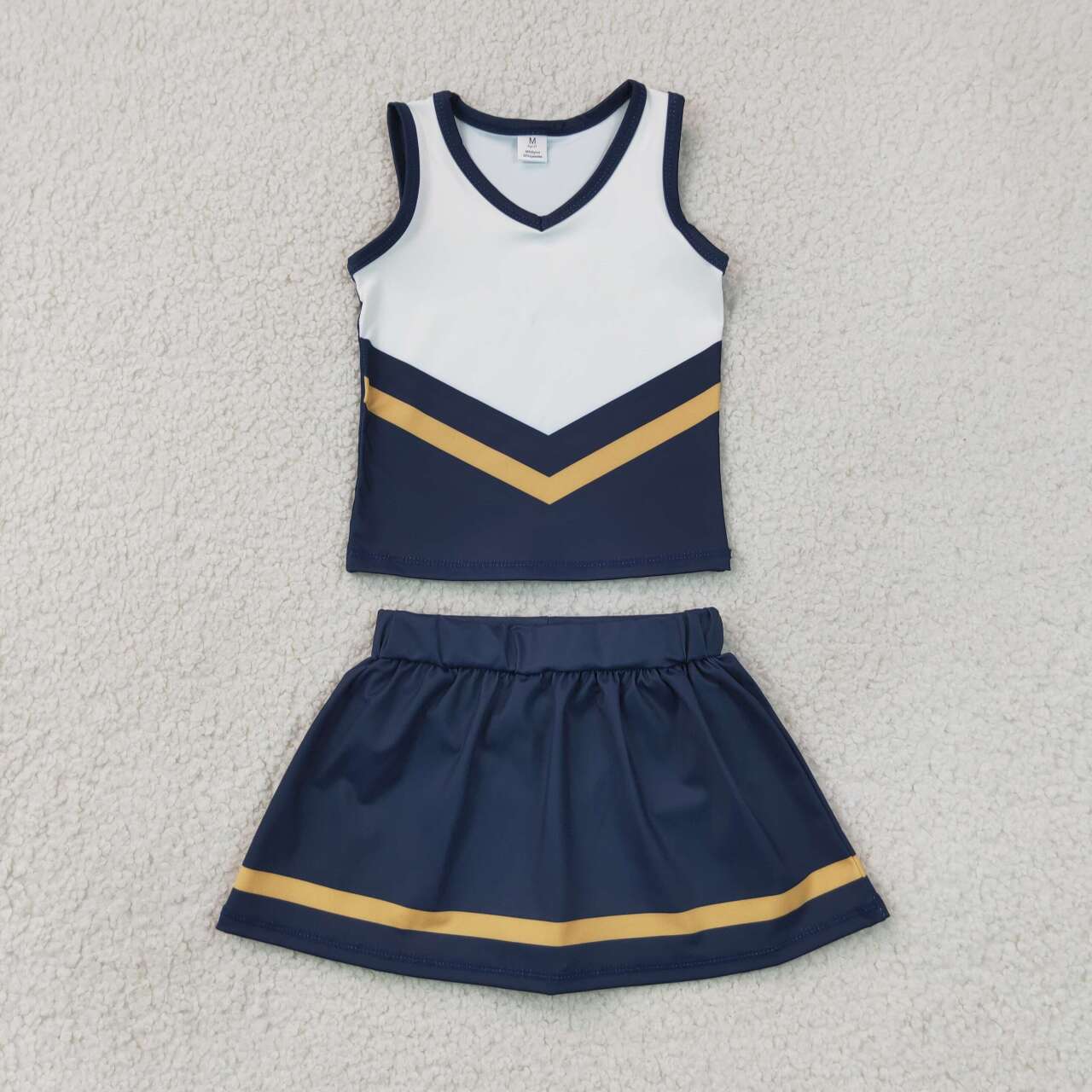 RTS NO MOQ yoga fabric GSD4189 Baby Girls Navy Gold Stripe Vest Skort Team Active Outfit