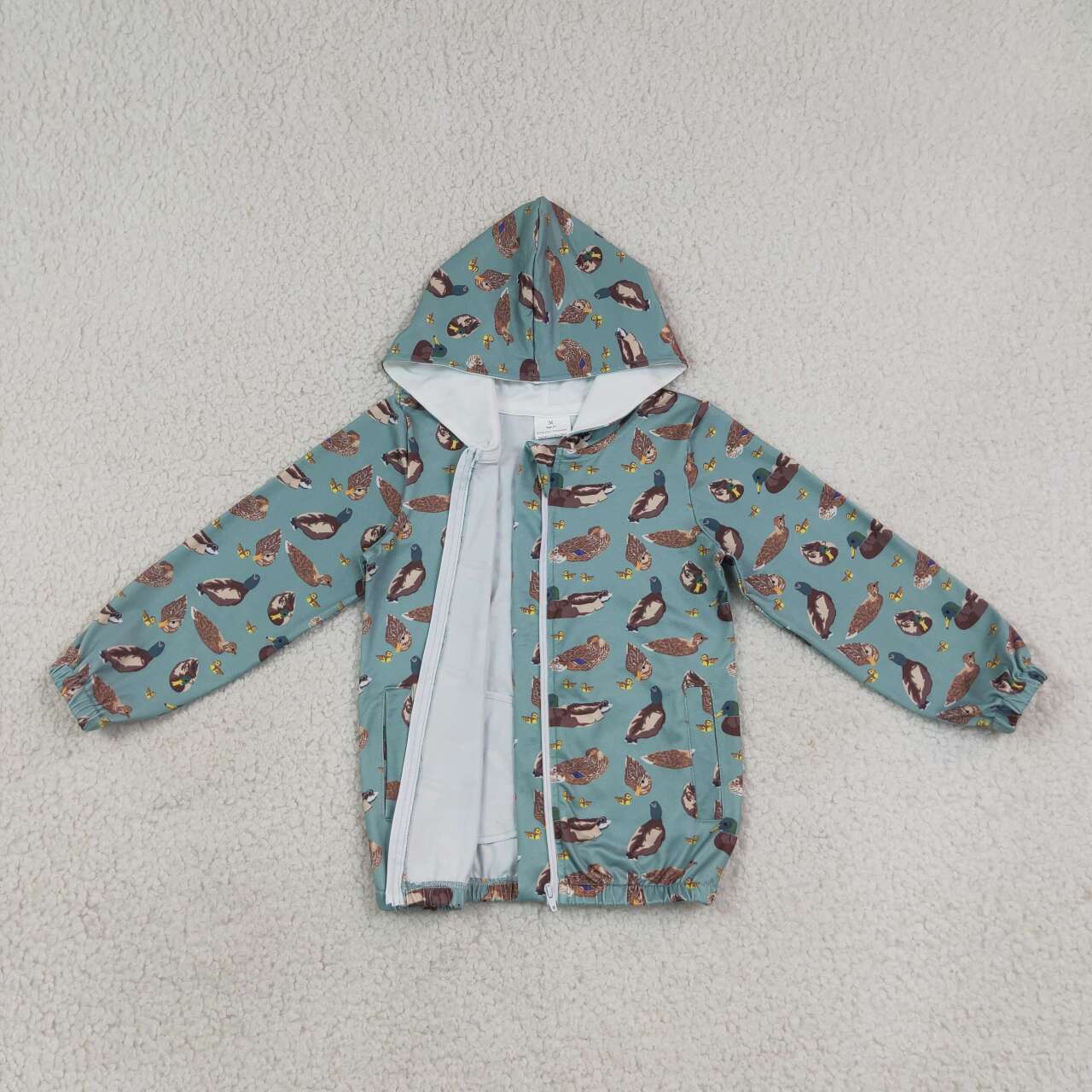 NEW RTS NO MOQ milk silk BT1818 Baby Boys Green Duck Hunting Zip Pocket Hoodie Jacket Tops