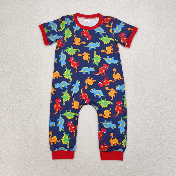 RTS NO MOQ Baby Boys Sibling Rompers Red Dinosaur Pants Clothes Sets red cotton top
