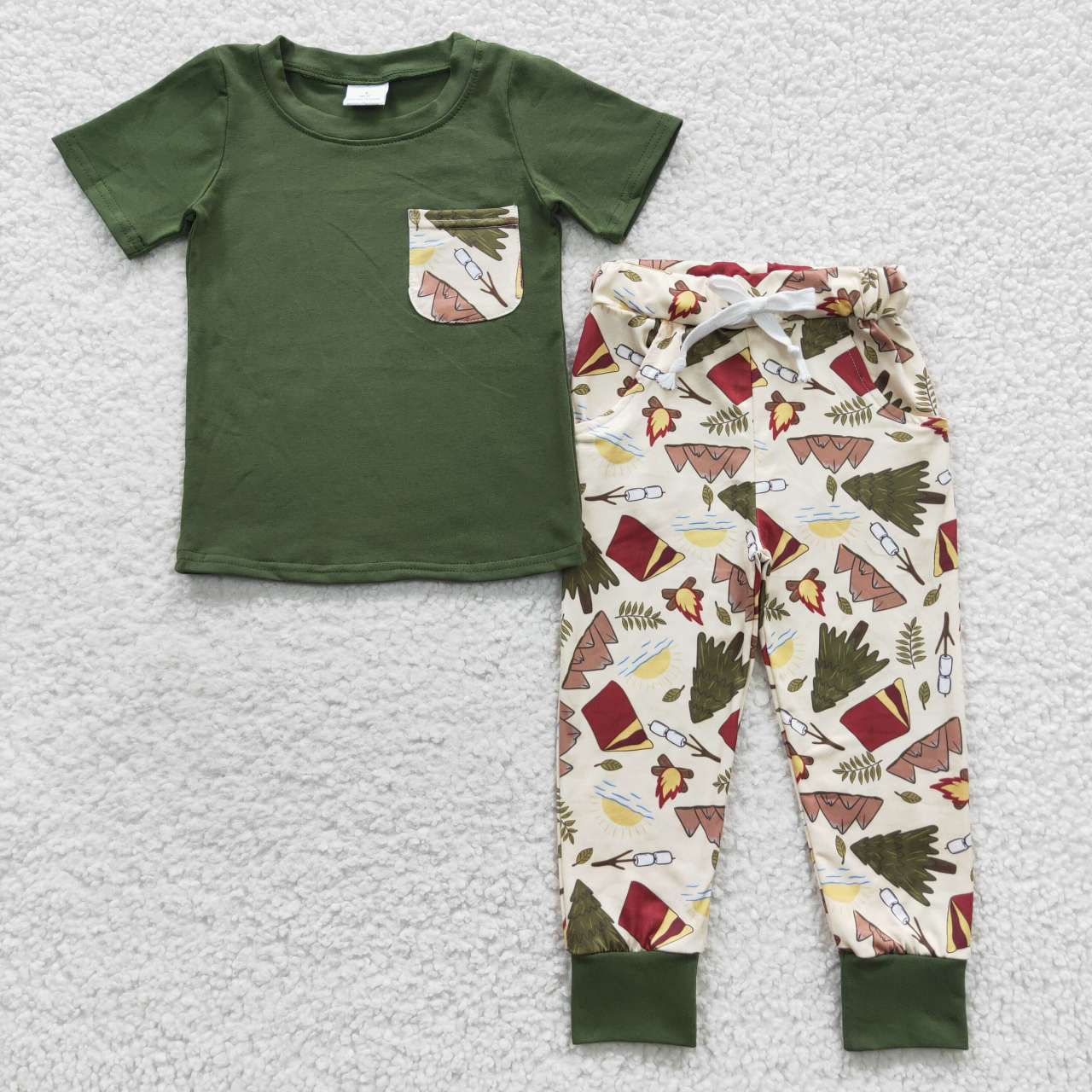 RTS NO MOQ（In Stock ) BSPO0127 Camping Adventure Torch Tree Tent Short Sleeve Trousers Set