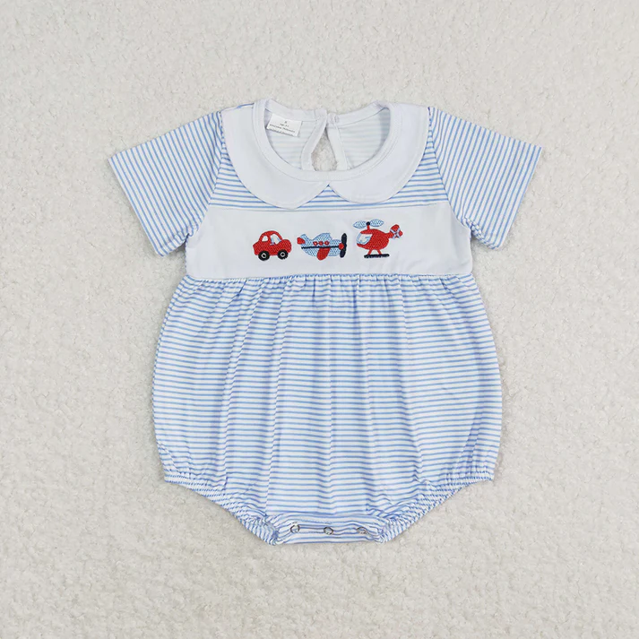 RTS Baby Boys Blue Stripes Transpotation Sibling Brother Clothes Sets