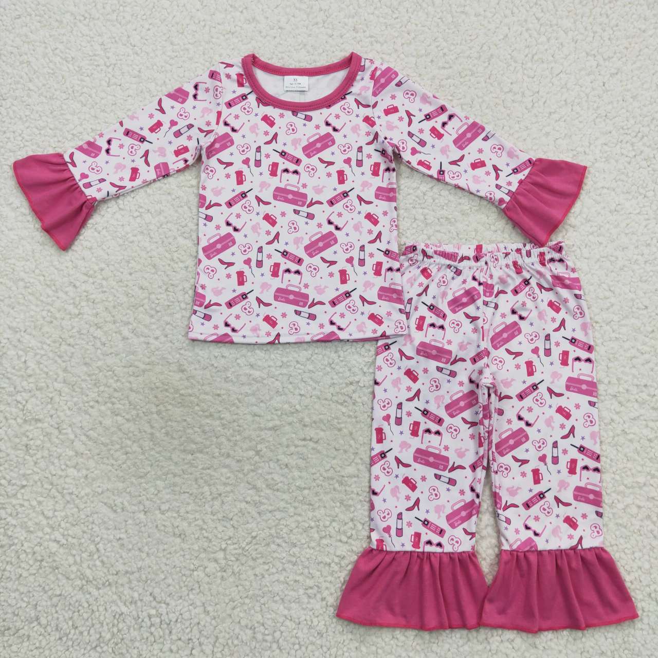 GLP0701 girls rose pink lace long sleeve trousers suit