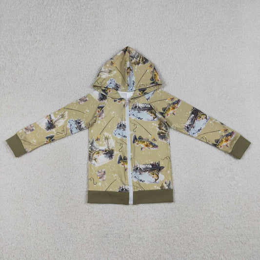 RTS NO MOQ BT0346 Baby Boys Green Long Sleeve Zip Hoodie Jacket Top Fishing Hunting Casual Outfit for Kids