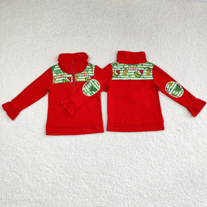 RTS NO MOQ  Baby Girls Baby Girls Christmas Green Face Sibling Pajamas Tops Clothes Sets