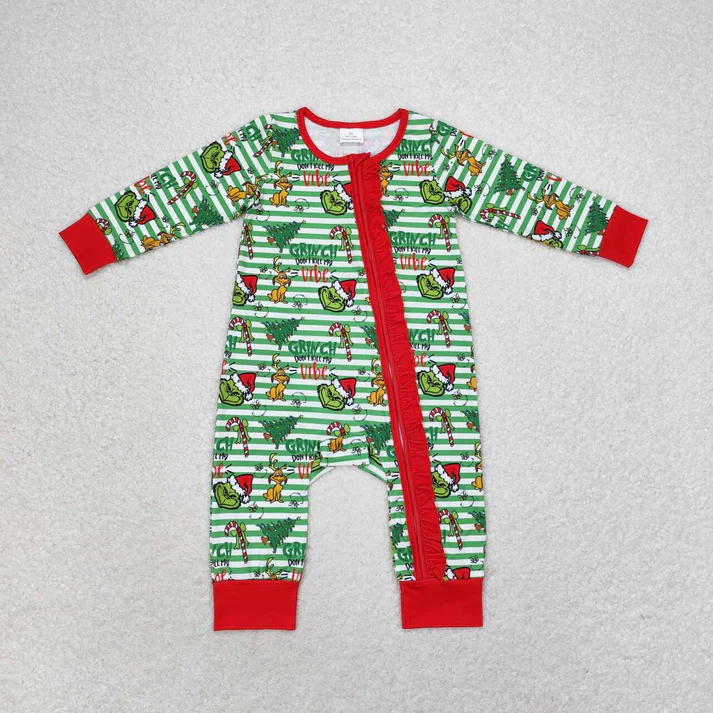 RTS NO MOQ  Baby Girls Baby Girls Christmas Green Face Sibling Pajamas Tops Clothes Sets