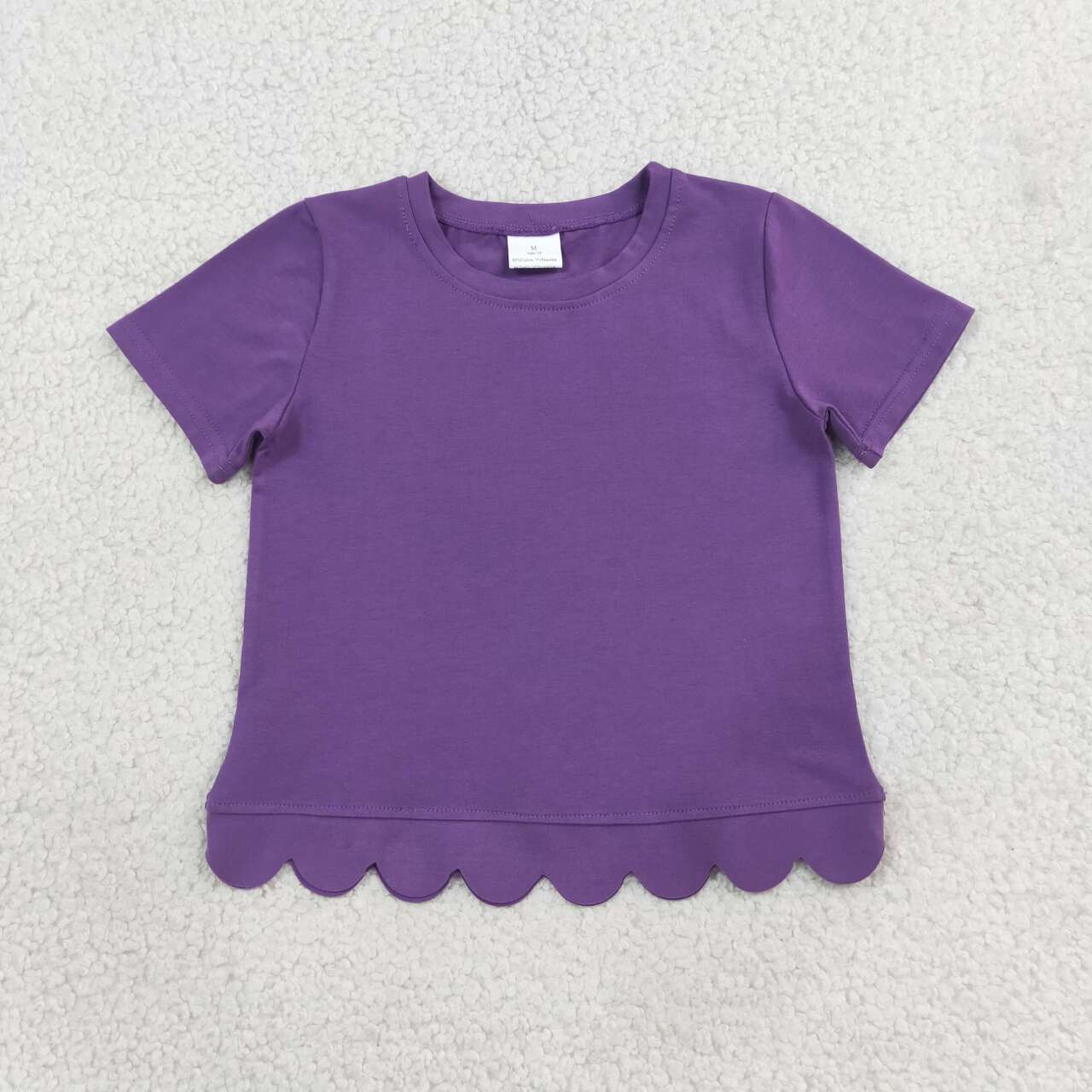 NEW RTS NO MOQ cotton GT1776 Baby Girls Purple Short Sleeve Scallop T‑shirts Top Summer Spring Casual Pullover Tees