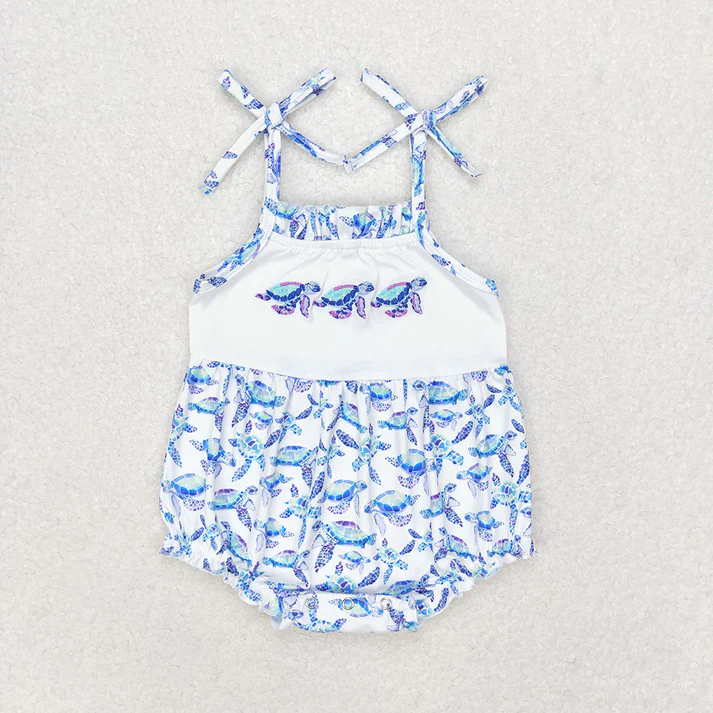 RTS NO MOQ  Baby Girls Boys Sibling Turtles Top Blue Summer Clothes Sets