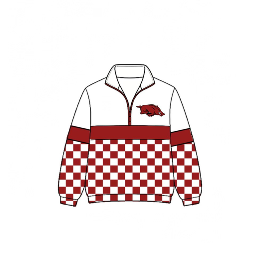 Custom moq 5 mix size milk silk summer teams Daddy and Me Red Long Sleeve Team Zipper Pullover Tops