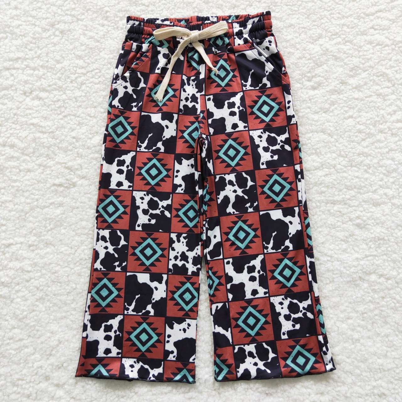 P0140 Cow-print geometric-pattern plaid trousers