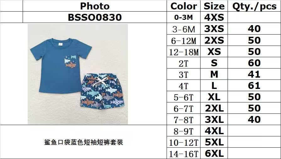 RTSBSSO0830Shark Pocket Blue Short Sleeve Shorts Set