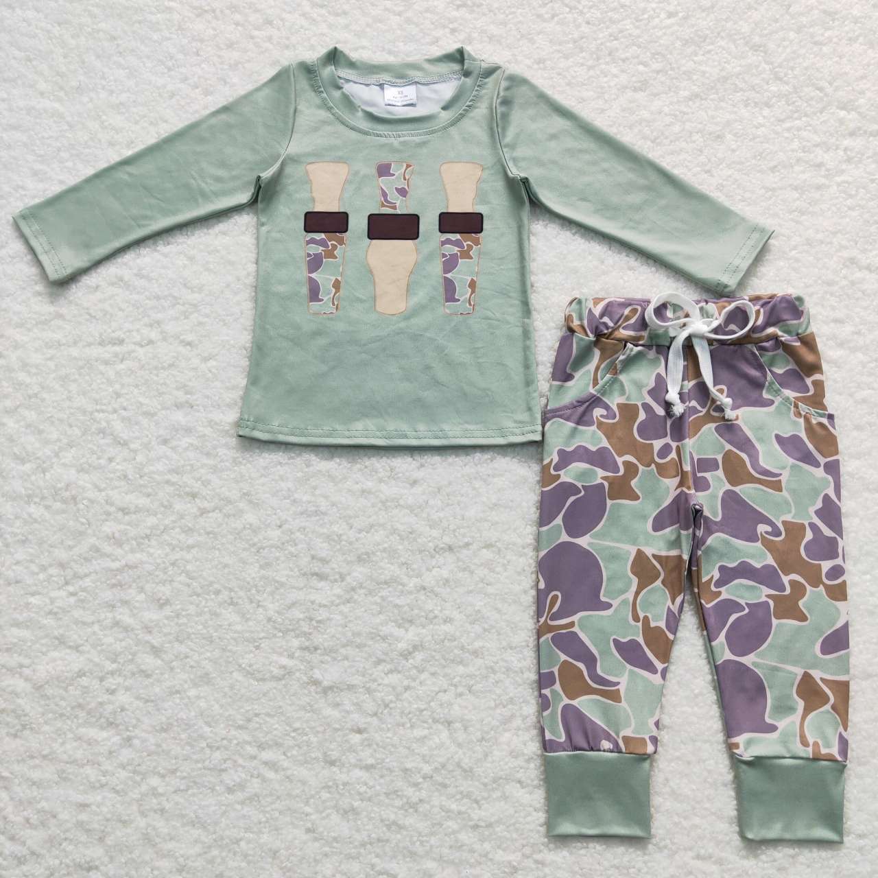 RTS NO MOQ（In Stock ) Camouflage bottle green long sleeve trousers suit