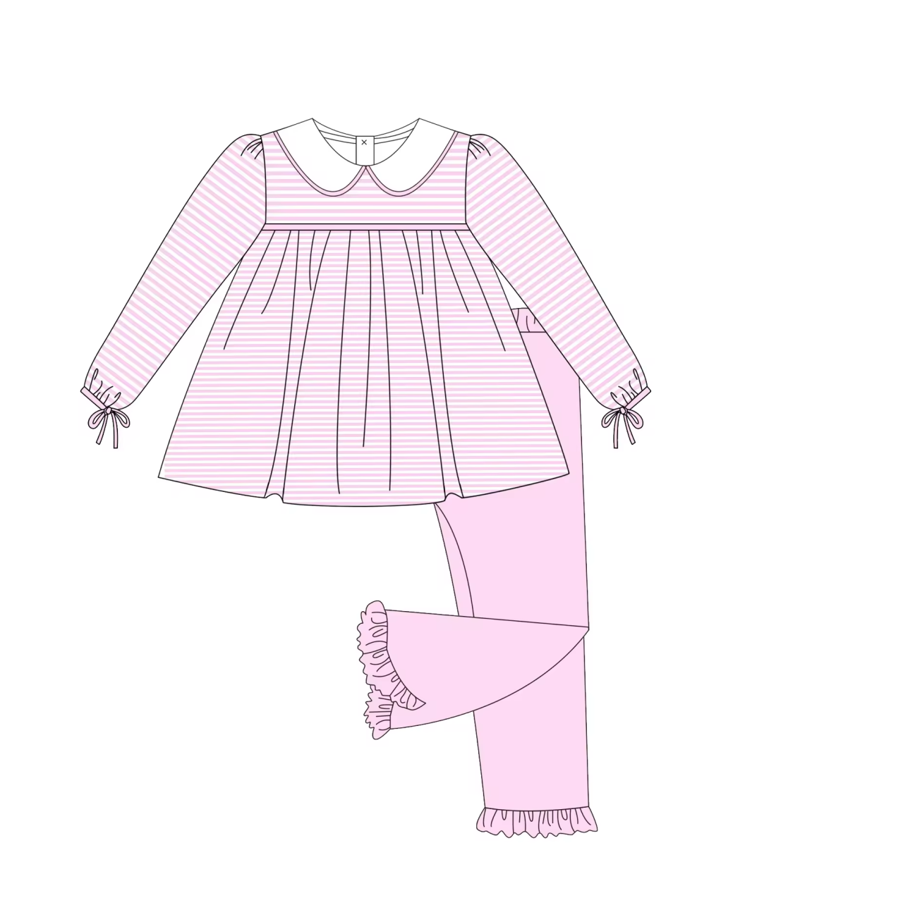 Custom moq 5 eta 6-8weeks Pink pinstripe bow cuff suit with baby collar