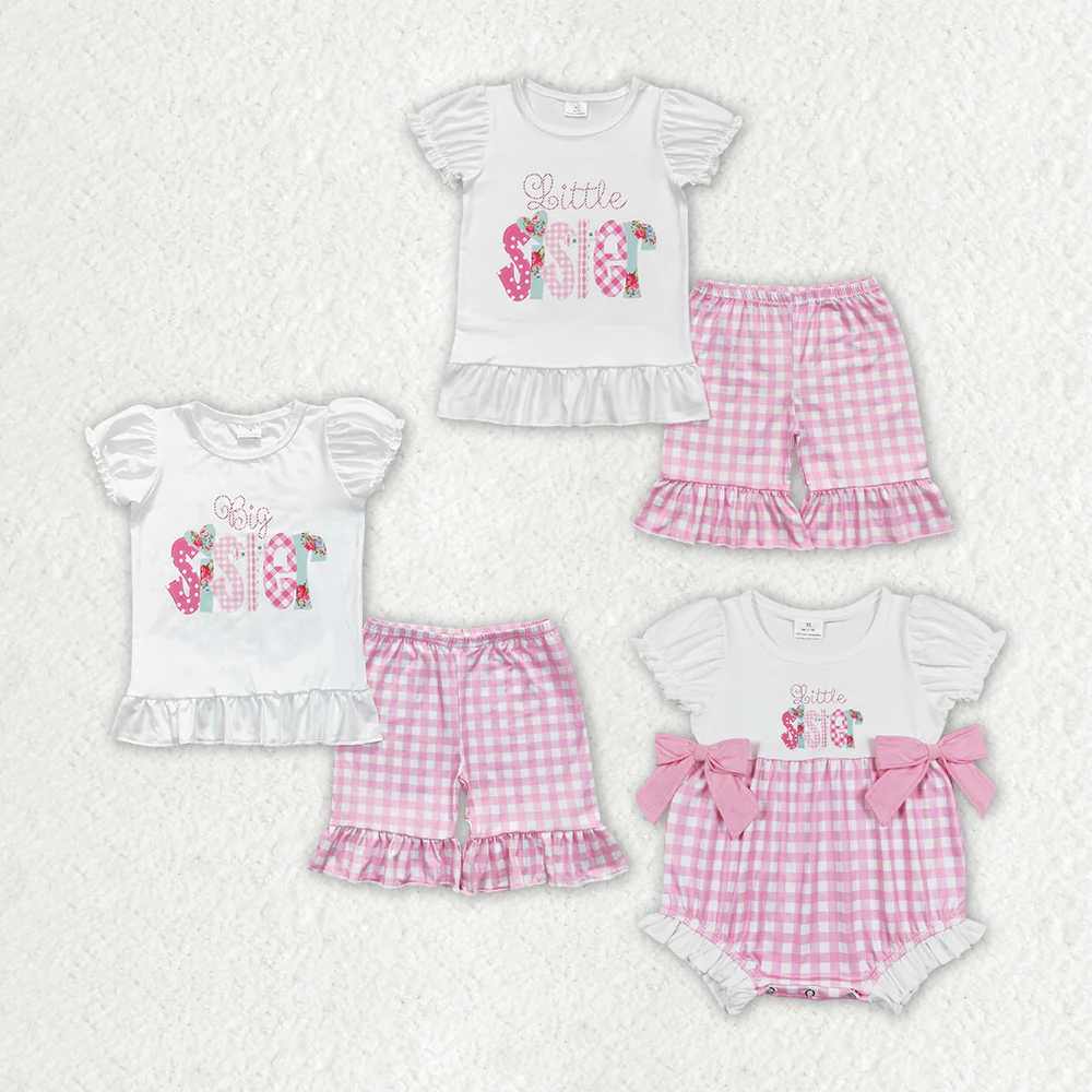RTS Baby Girls Big Little Sister Tee Shirts Rompers Ruffle Shorts Clothes Sets