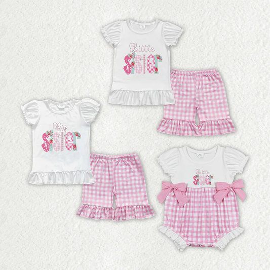 RTS Baby Girls Big Little Sister Tee Shirts Rompers Ruffle Shorts Clothes Sets