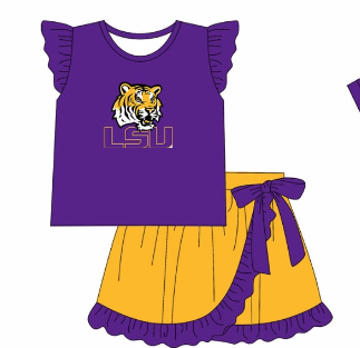 Custom summer teams baby girls clothes team purple short sleeve shorts sets 3 and briefs sets and dress and rompers-25.7.23