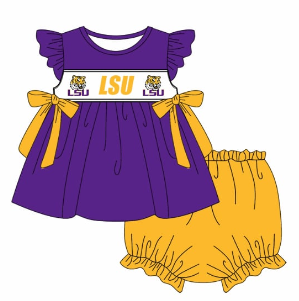 Custom summer teams baby girls clothes team purple short sleeve shorts sets 3 and briefs sets and dress and rompers-25.7.23