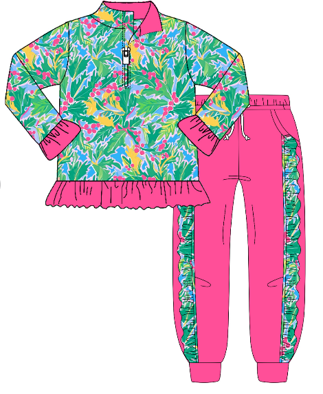 25.8.27 custom each style moq 5 eta 4-6week Sibling Sisters pattern baby girl long sleeve pants sets 2