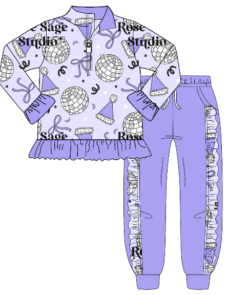 25.8.27 custom each style moq 5 eta 4-6week Sibling Sisters bow purple baby girl long sleeve pants sets 2