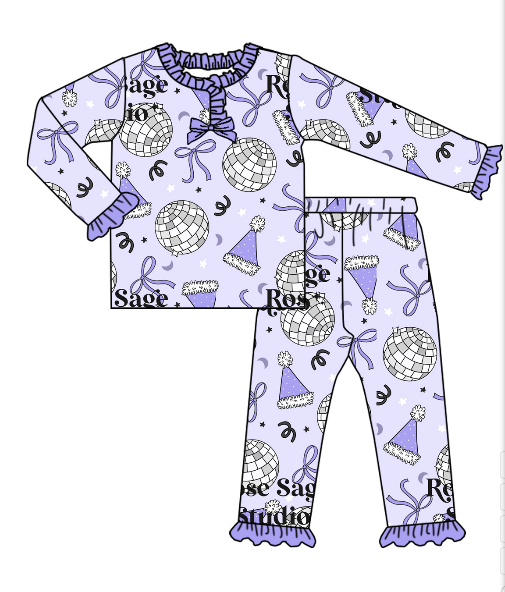 25.8.27 custom each style moq 5 eta 4-6week Sibling Sisters bow purple baby girl long sleeve pants sets 2