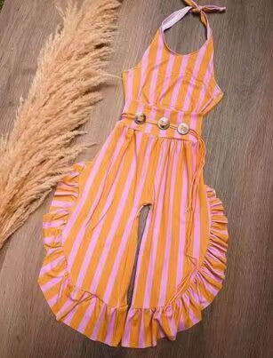 girls striped tie jumpsuit moq 5