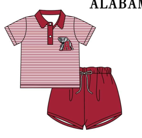 Boys short sleeve short pants outfits ALABAMA print moq 5