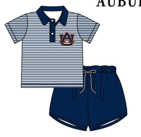 Boys short sleeve short pants outfits AUBURN print moq 5