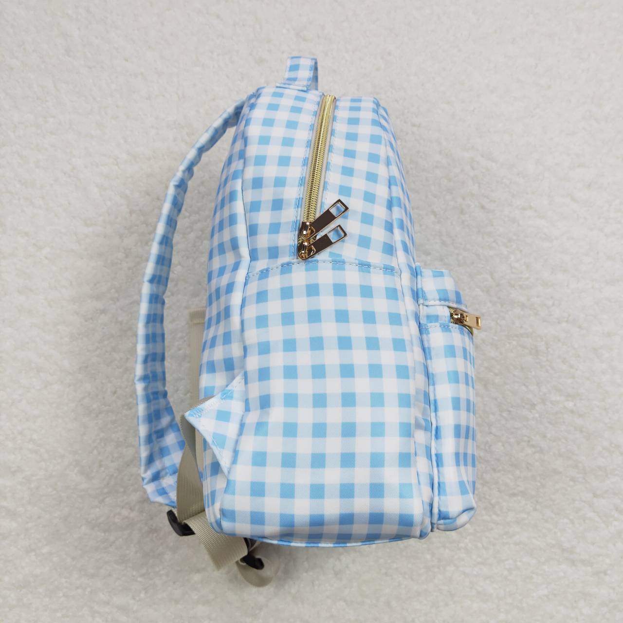 RTS NO MOQ baby girl clothes blue and white plaid Backpack and lunch box