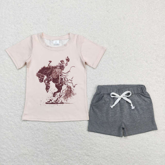 BT0434 Horse riding champagne short sleeve +SS0133 light gray pocket shorts suit