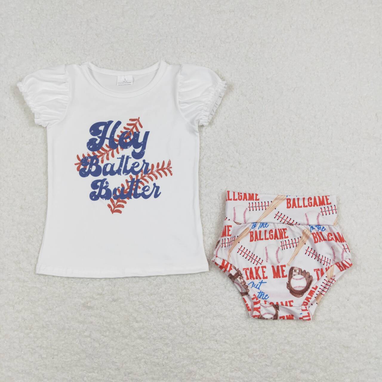 GBO0218 Baseball White Short Sleeve Briefs Set