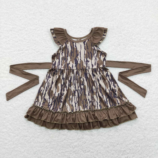 RTS NO MOQ（In Stock) GSD0782 Army green camouflage lace belt flying sleeve dress