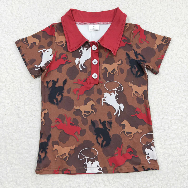 RTS Baby Boys Western Sibling Brother Short Sleeve Buttons Pullovers Shirts