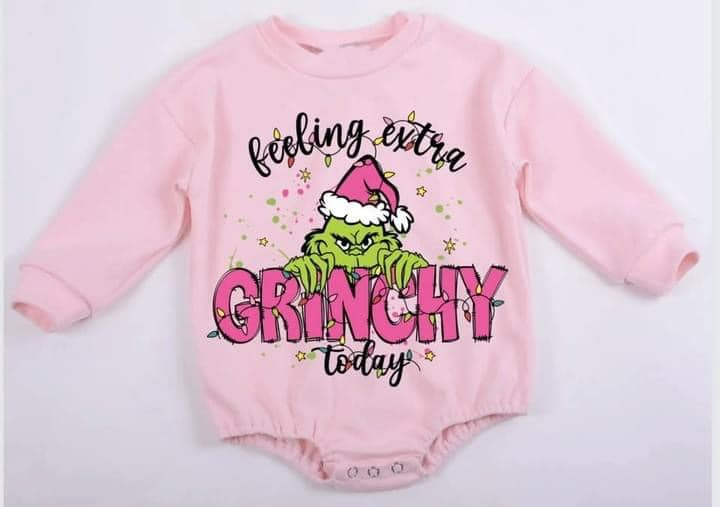 Custom moq 3 eta 6-8weeks Christmas green old man skateboard pink long-sleeved romper