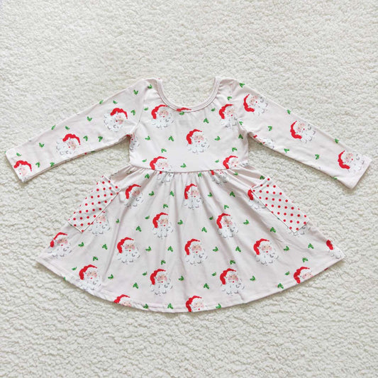 GLD0369 Santa Pocket Pink Long Sleeve Dress