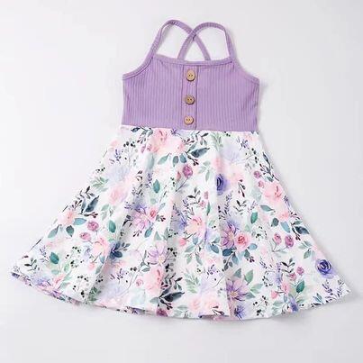 Girls Purple Sling Floral Dress